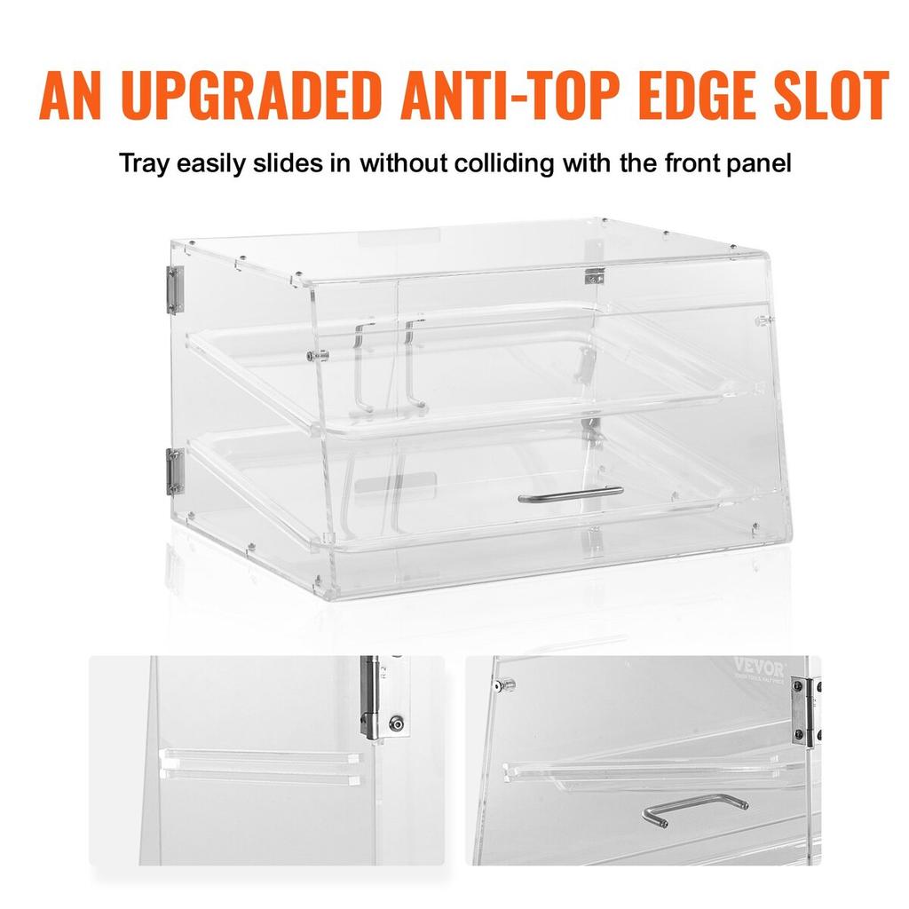 Pastry Display Case, 2-Tier Commercial Countertop Bakery Display Case, Acrylic Display Box with Rear Door Access & Removable Shelves, Keep Fresh for