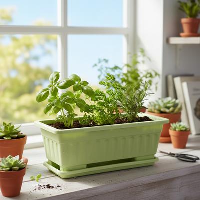 Rectangular Plastic Vegetable Planter with Tray for Home Balcony Easy Use for Beginners