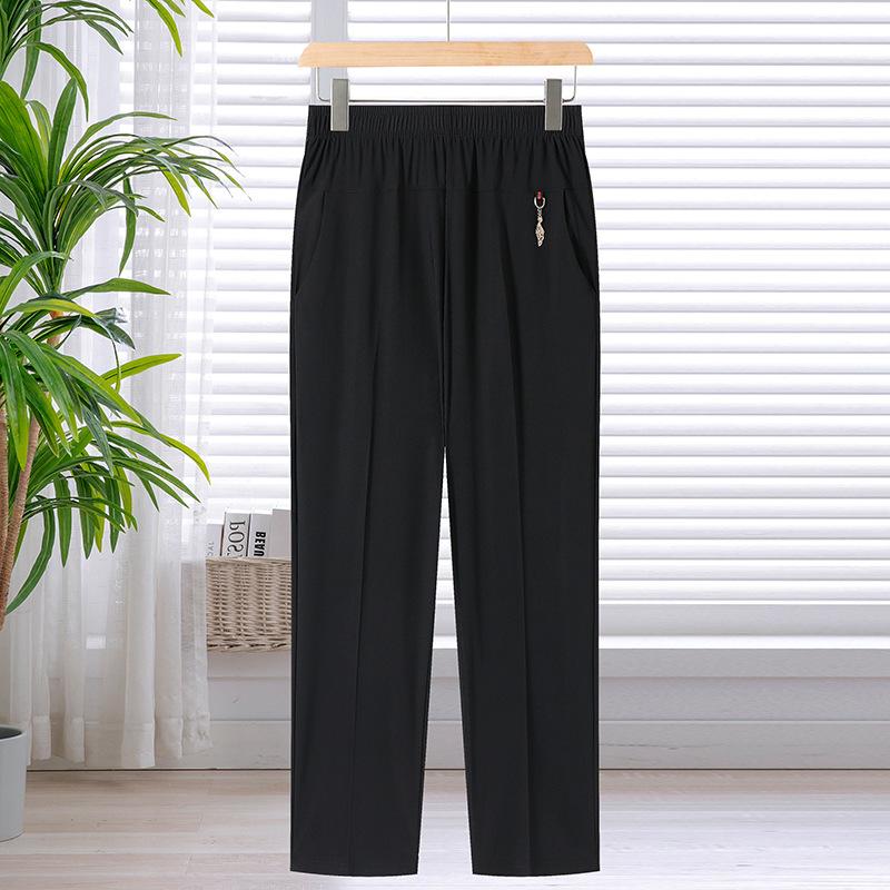 

Мамины летние брюки Тонкие брюки Брюки для женщин среднего возраста Летние брюки с принтом Высокая талия Прямые брюки 5XL чёрный