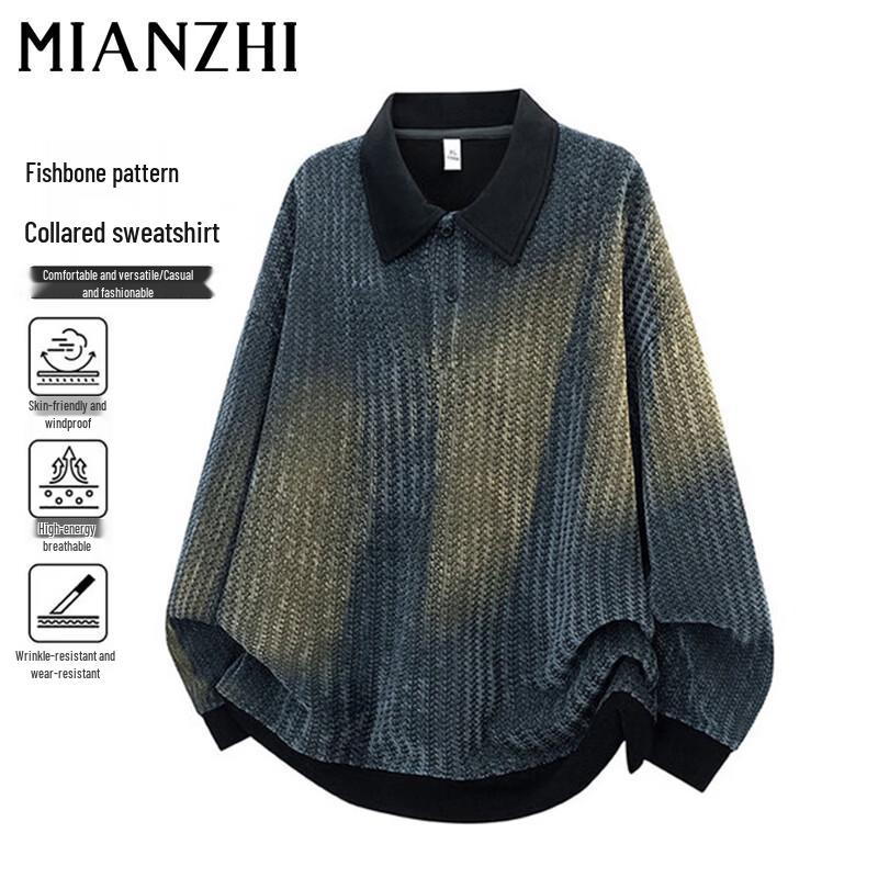 Men s American Retro Lapel Fishbone Pattern Sweatshirt M