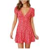 Women Floral Print Short Sleeve Sexy V Neck Cocktail Party Beach  Dress