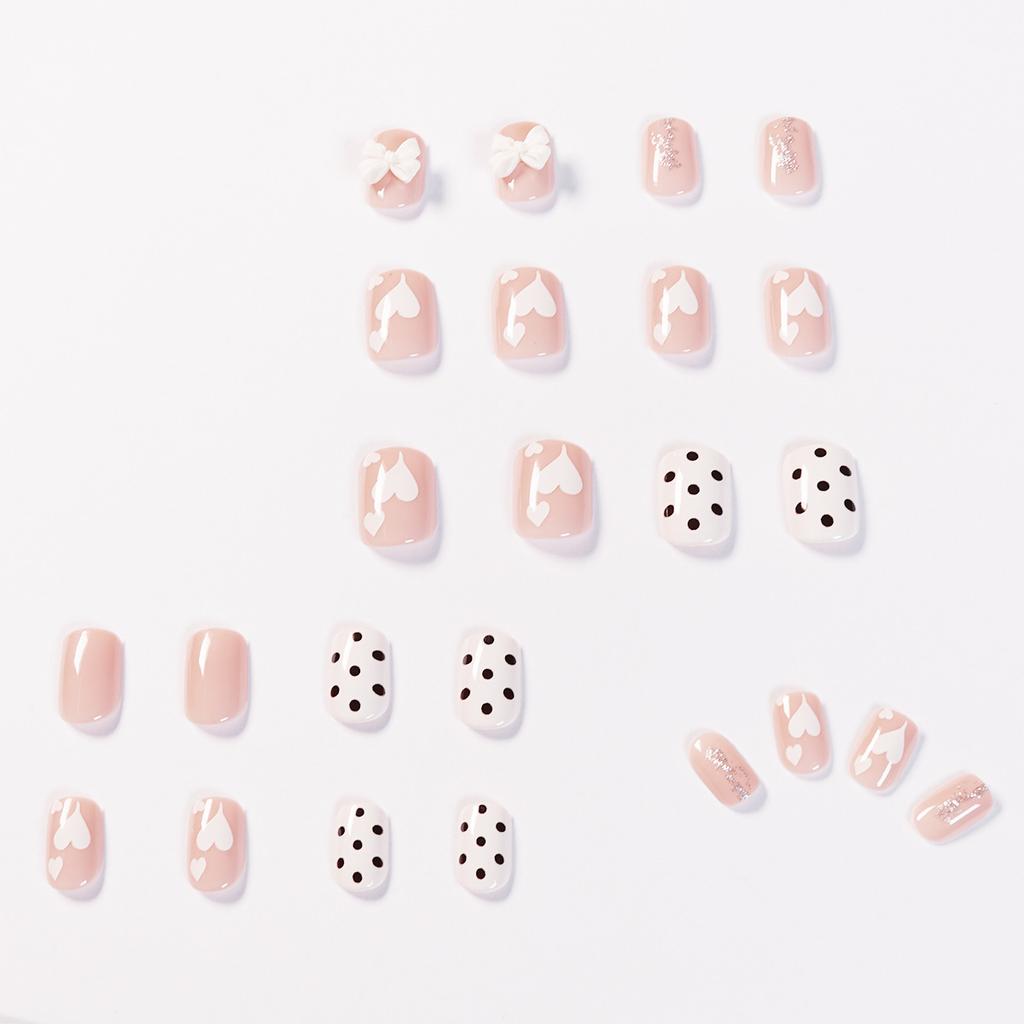 Naked milk tea polka dot bow wearing nail art finished fake nail nail nail patch nail patch removable nail piece