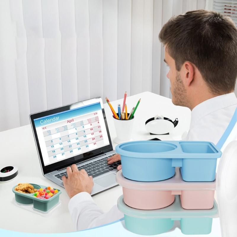 5lots Reusable Silicones Food Storage Container 2 Separated Section Sealing for Fruits Nut Camping Essential