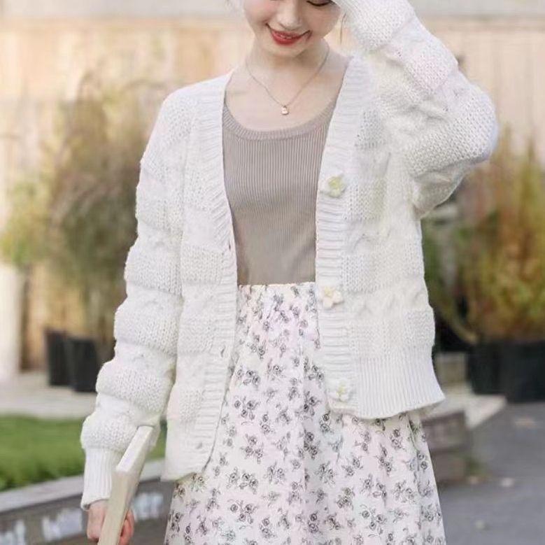 Korean-Style Women's Cardigan: Spring Autumn Winter Outerwear Loose Knitwear French Short Top