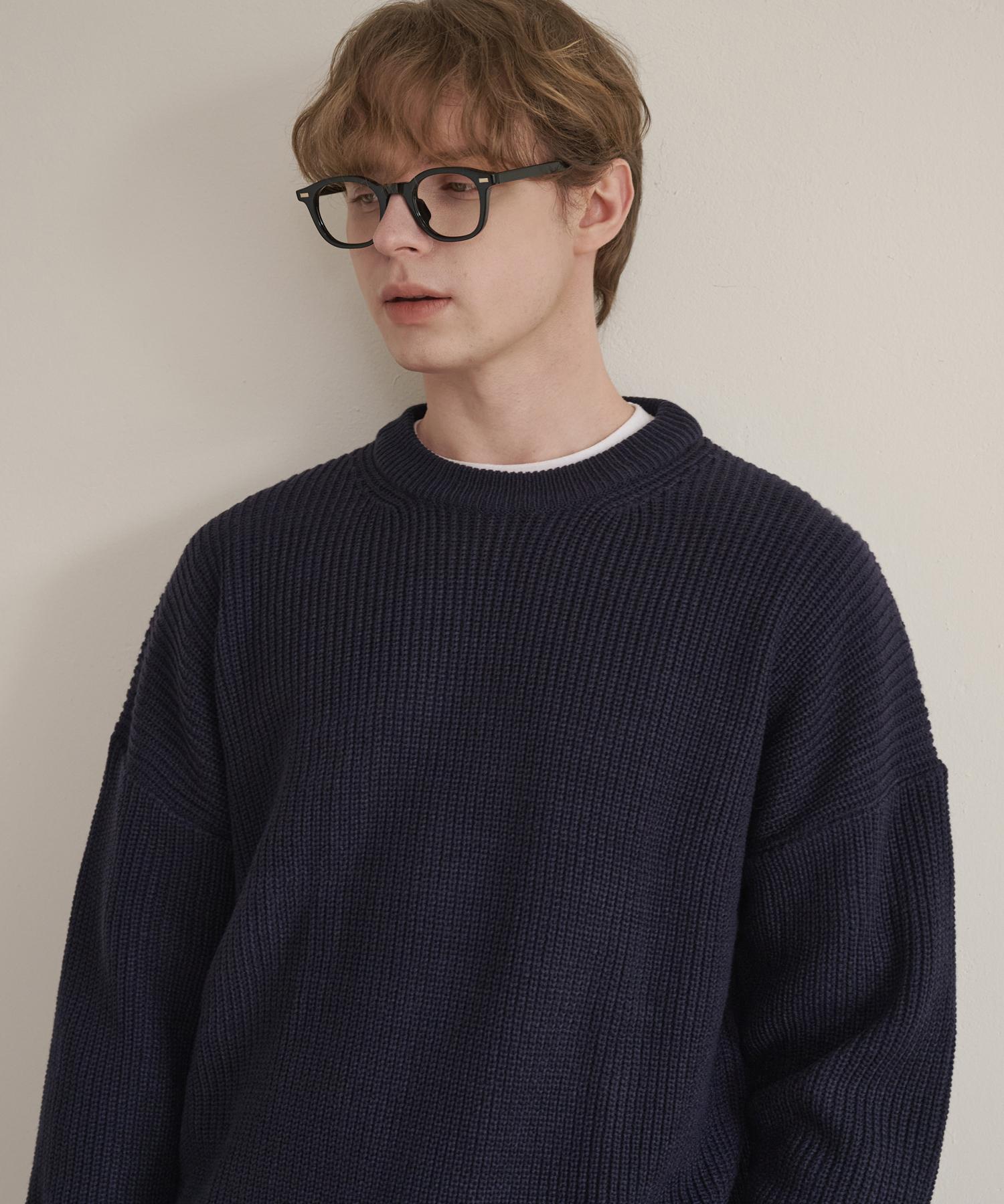 Iesn Punched Round Neck Oversized Knit Navy S