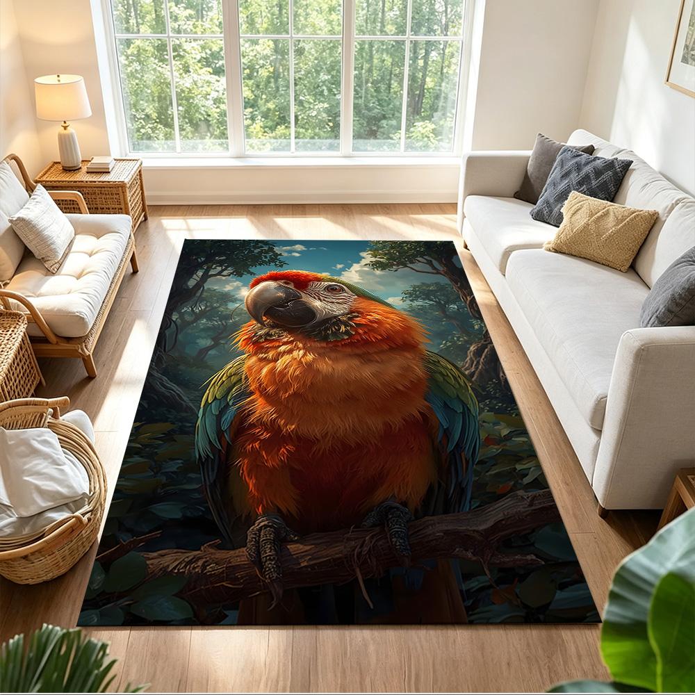 Tropical Parrots And Flowers Non-Slip Home Carpet Design for Office Decor Living Room Bedroom Gift