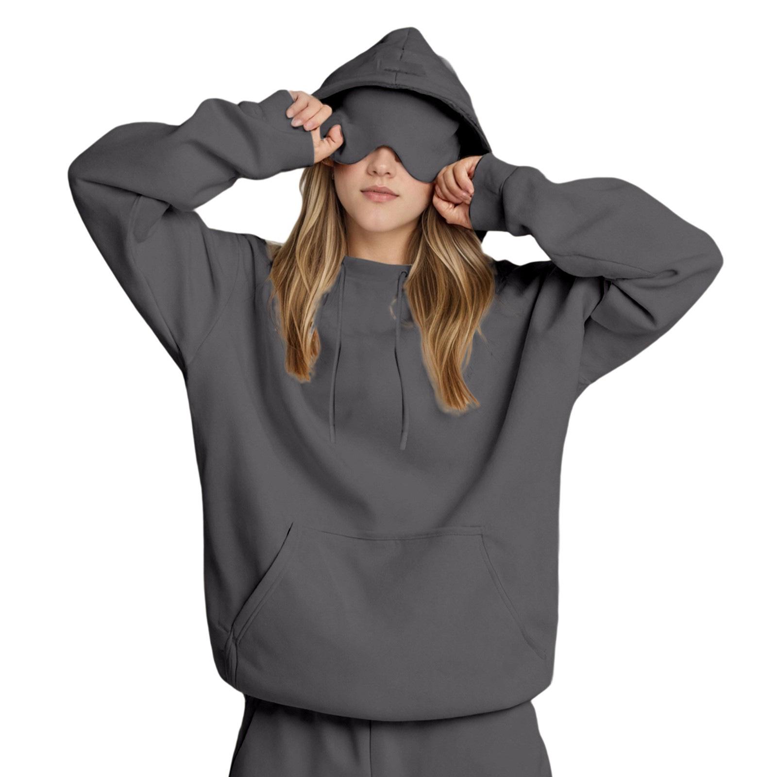 

Korean Style Minimalist Loose Hoodie with Eye Mask Patchwork - Autumn/Winter Long Sleeve Pullover Sweatshirt. XL темно-сірий
