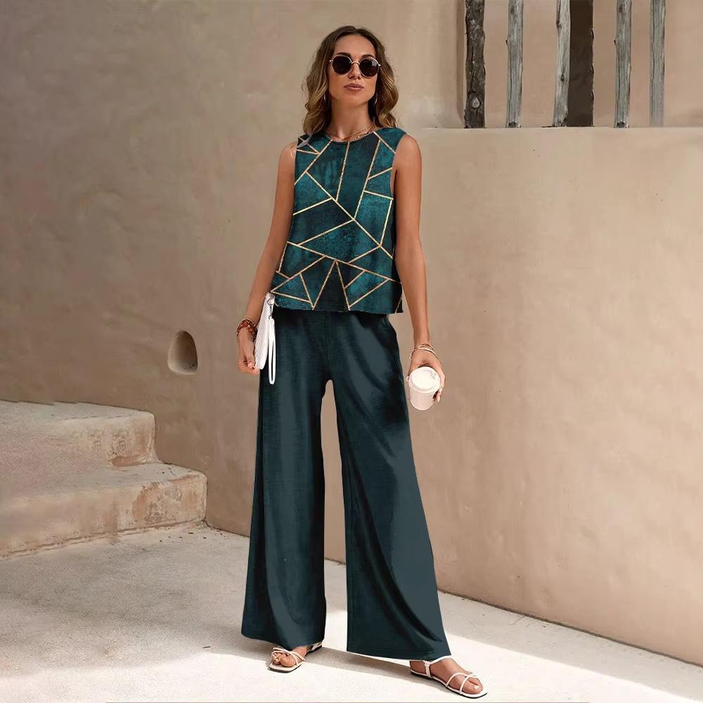1116 New European and American Fashion Ethnic Geometric Tank Pants Set WN11+MRO6