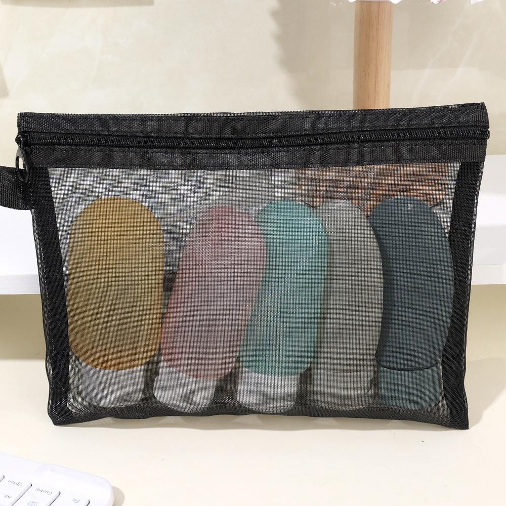Black Mesh Makeup Bags for Women Girls Simple Cosmetic Bag Organizer Travel Portable Wash Lipstick Toiletry Sanitary Storage Bag