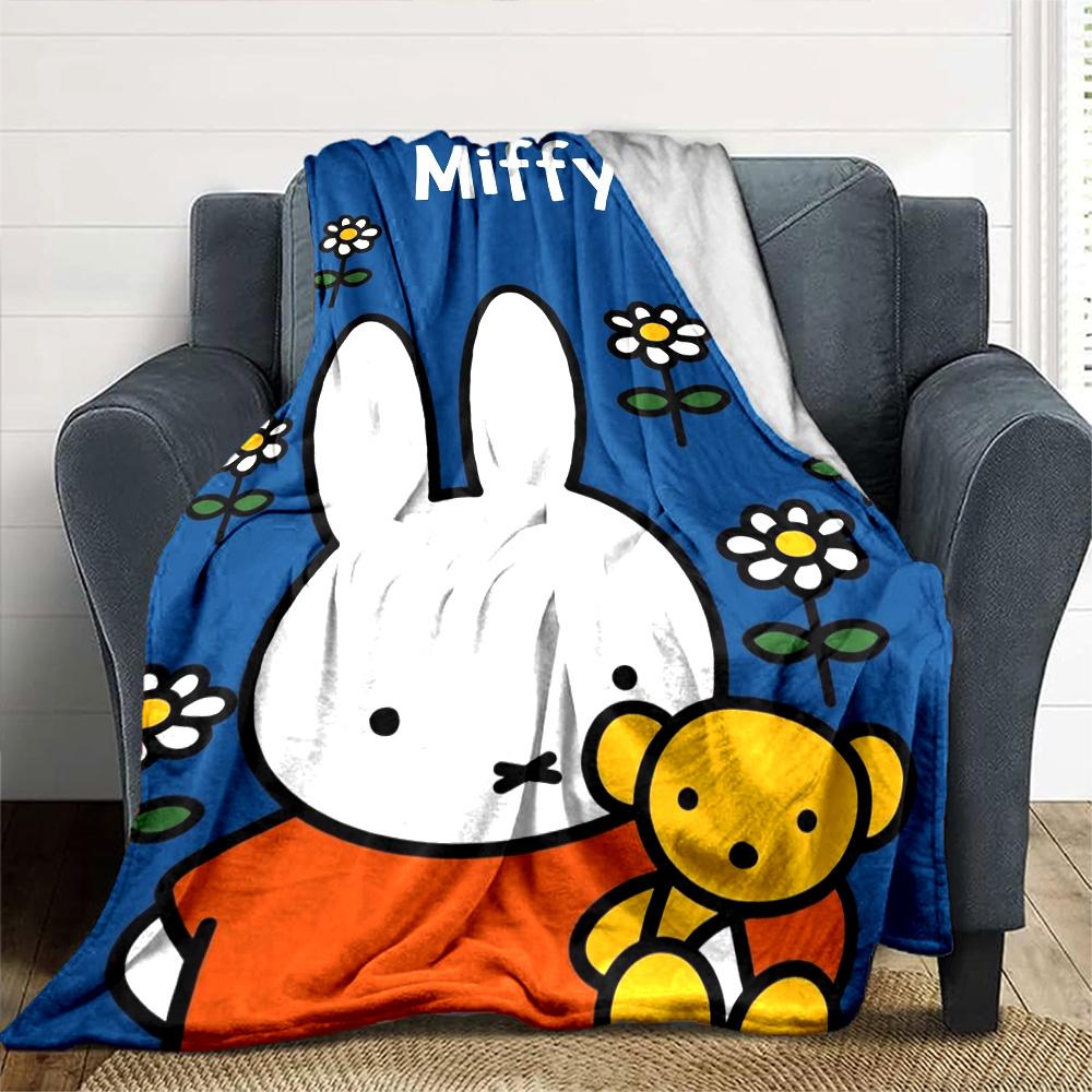 Miffy Print Flannel Blanket High Quality Warm Comfortable Cover for All Seasons Perfect for Gifts Home Decor
