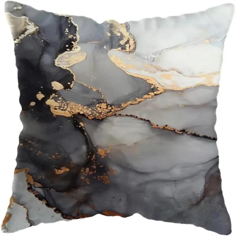 Modern Abstract Gold Foil Lines Printing Bay Decor Pillow Abstract Marble Cushion Cover Home Hotel Sofa Bed Cushion Cover