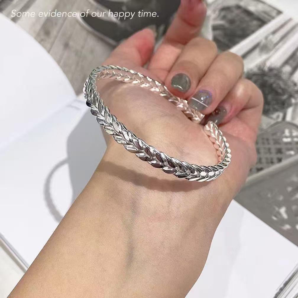 Silver Wheat Ear Open Bangle - Spike Peace Design, Fashionable & Versatile Luxury Accessory