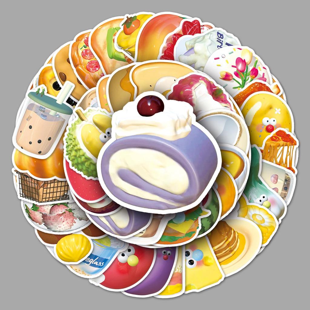 3D Food Card Stickers: 50 Sheets for Luggage, Laptop, Car, Graffiti Decoration
