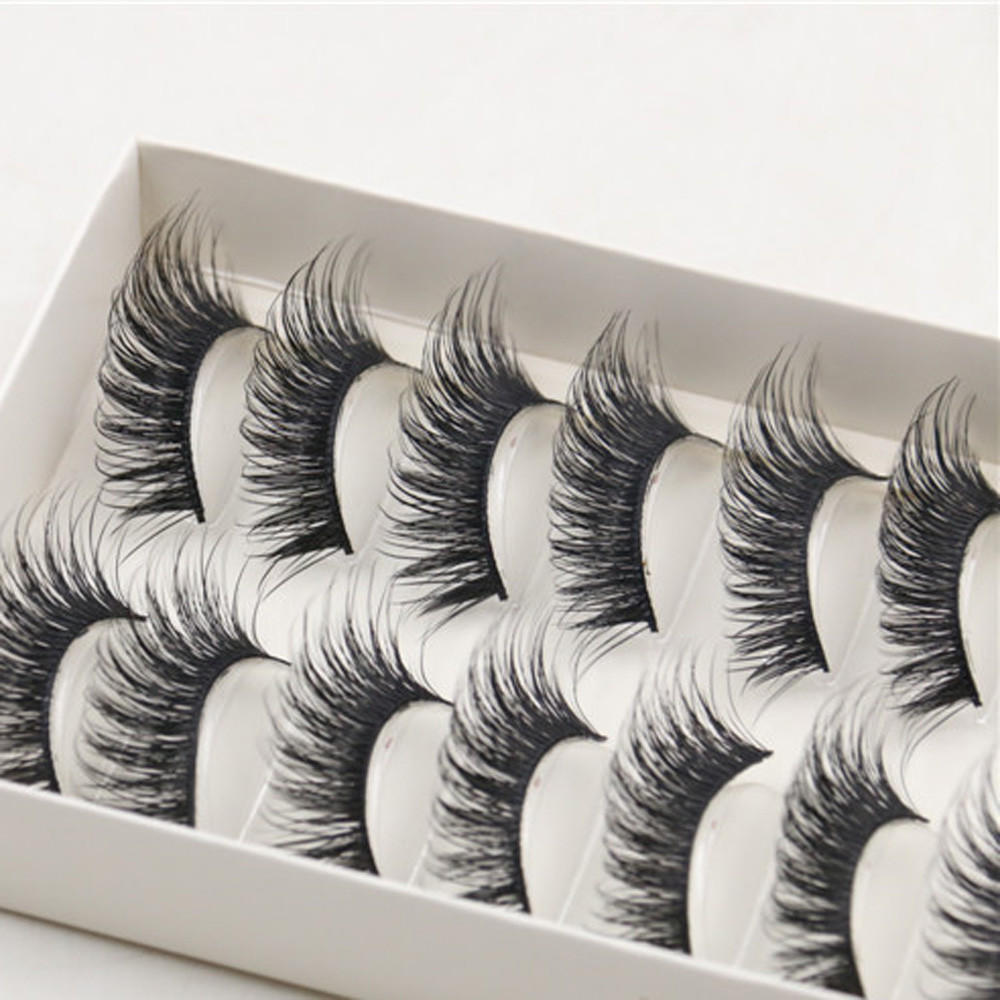10 Pairs Thick Long Cross Party False Eyelashes Black Band Fake Eye Lashes