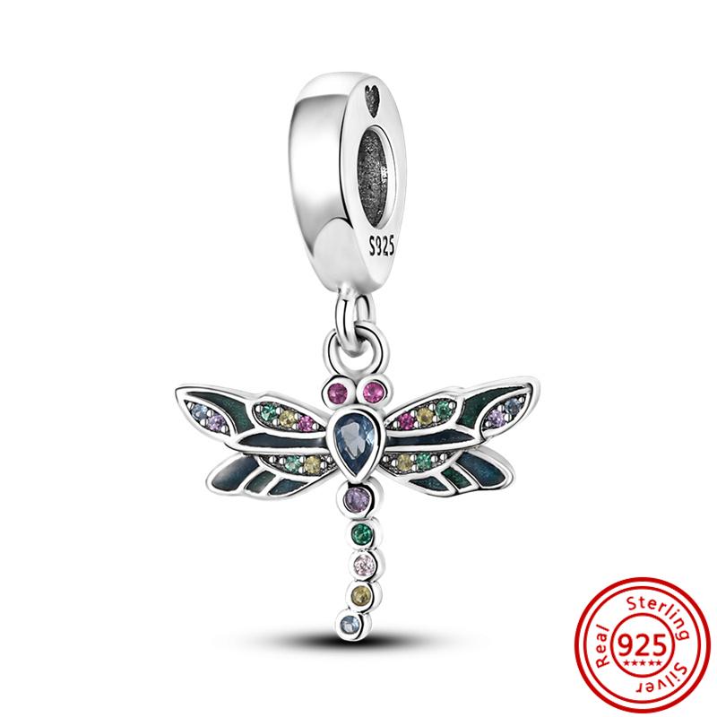 925 copper Bee Caterpillar Butterfly Dragonfly Ladybug Four Leaf Clover Lucky Charm Beads Fit Pantaro Bracelet Fine Zircon Gift