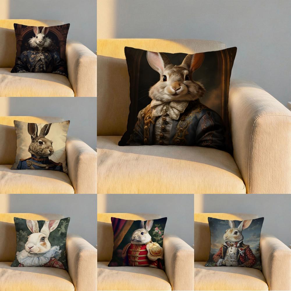 Retro Rabbit Portrait Cushion Cover Soft Reversible Durable Pillow Cover MultiScene Use for Home Car Daily Comfort
