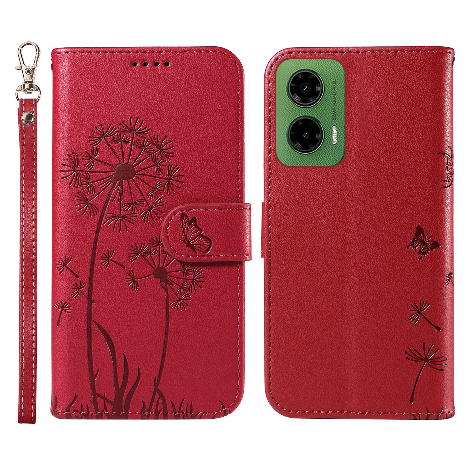

For Motorola Moto G35 5G Leather Case Wallet Phone Cover Dandelion Imprint Red