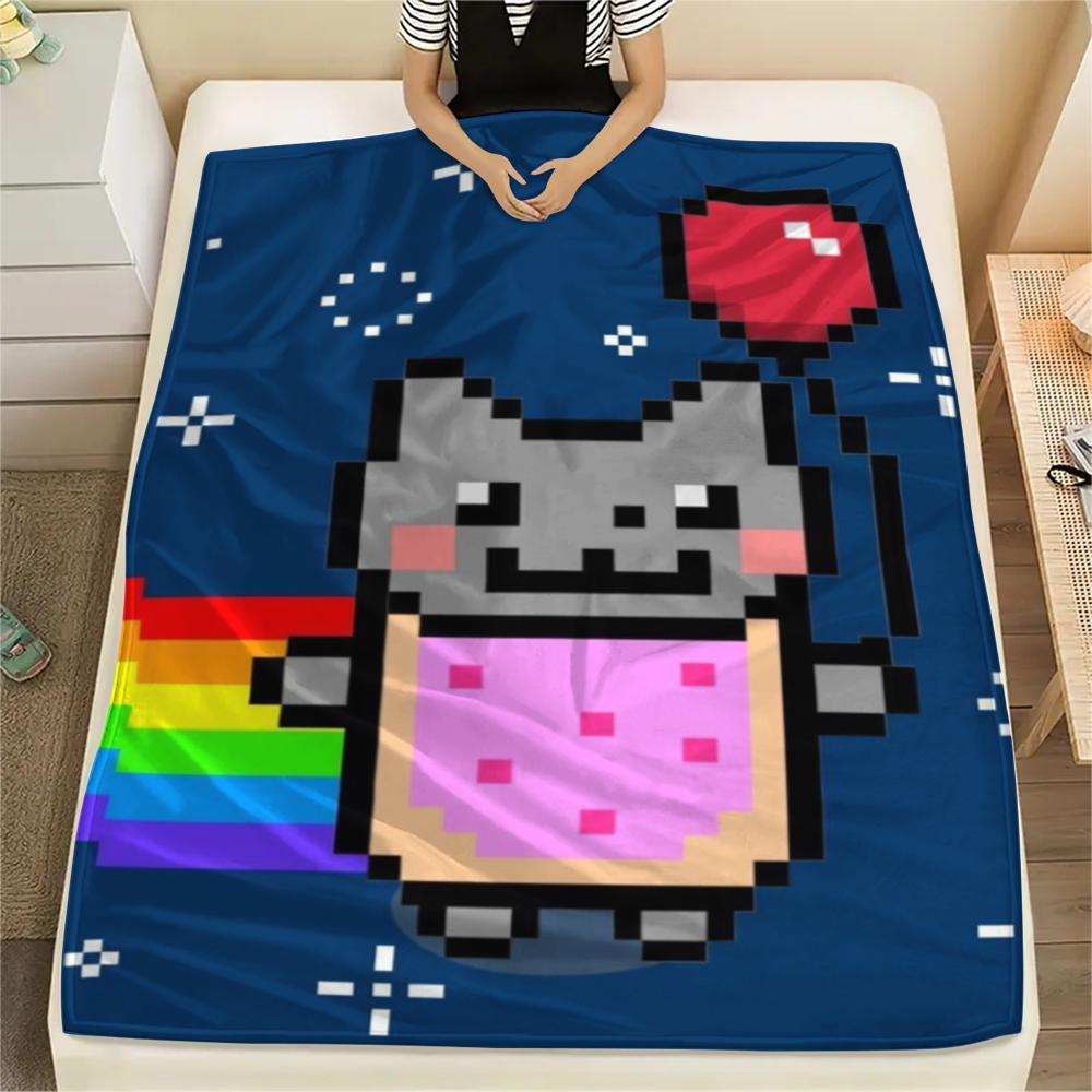 1 Stück Nyan Cat Aufdruck Flanelldecke, Hohe Qualität, Bequem für alle Jahreszeiten, Heimdekoration, Wärme und Komfort, Perfekt für Weihnachtsgeschenke 99