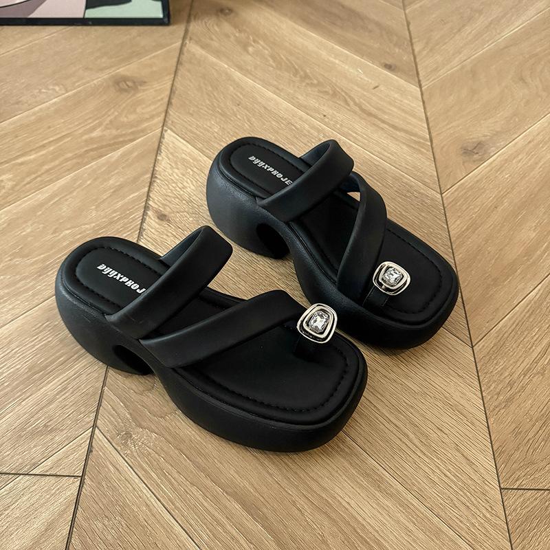Set of Toe Drag Women's Shoes Summer New Fashionable Versatile Metal Platform Comfortable Casual Sandals Shoes