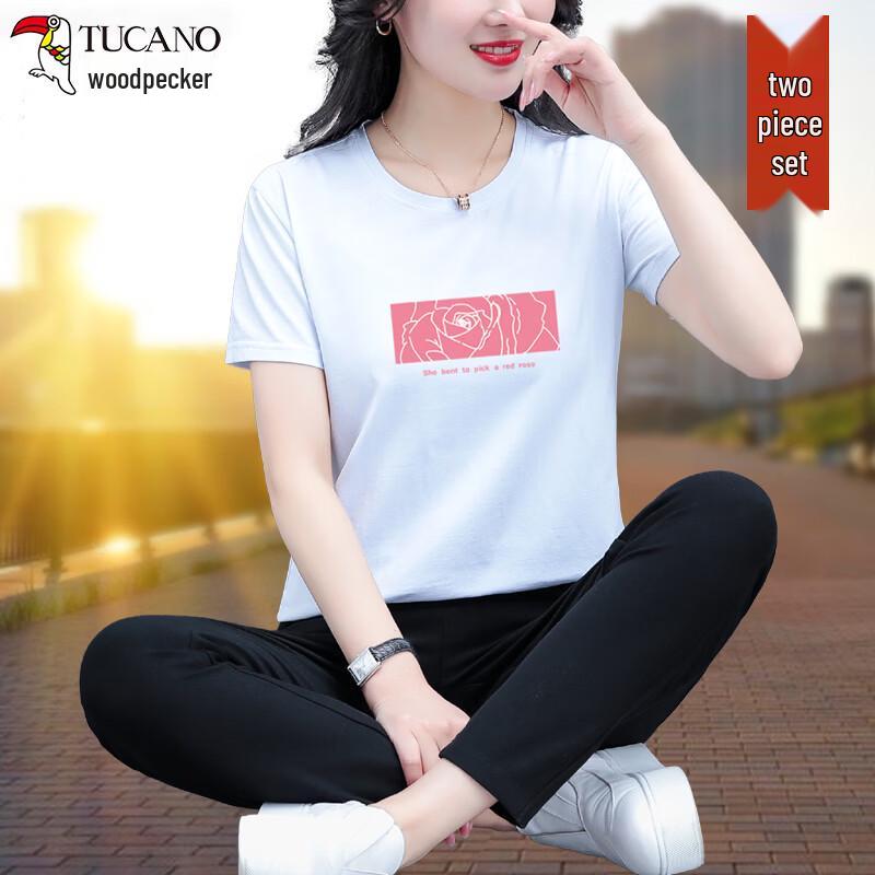 

Woodpecker Women s Summer Printed Cotton Blend Two-Piece Set 4XL