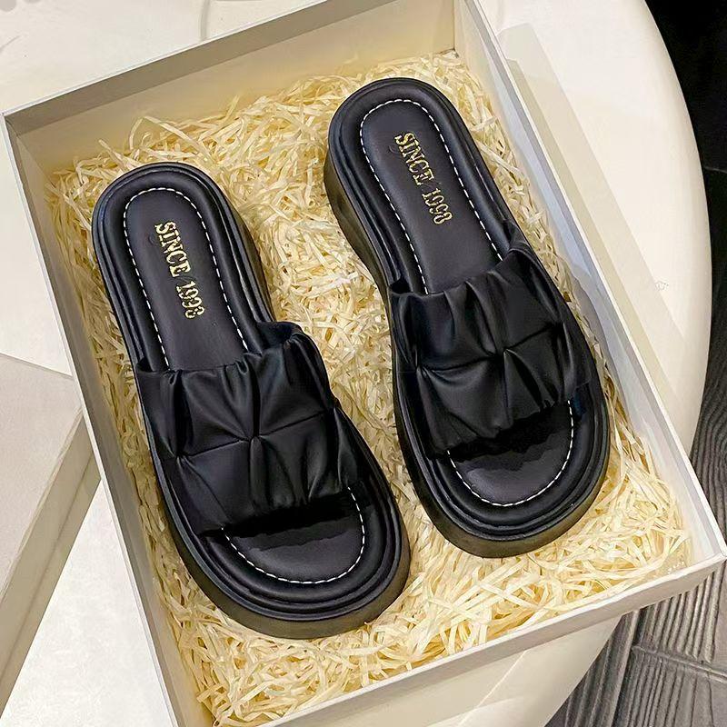 Damen Sommer Neue Keilabsatz-Hausschuhe mit dicker Sohle, weiche Sohle, rutschfest, leicht, Hausschuh für Zuhause, Outdoor-Schuh zur Höhensteigerung