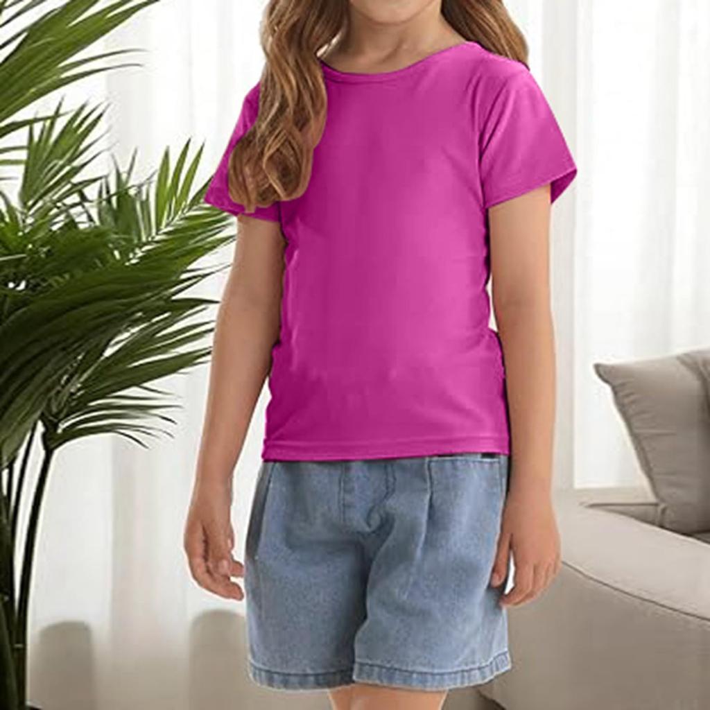 Girls' Short Sleeved T-shirt With Ribbed Knit Texture Top, Cute, Fashionable Soft And Comfortable