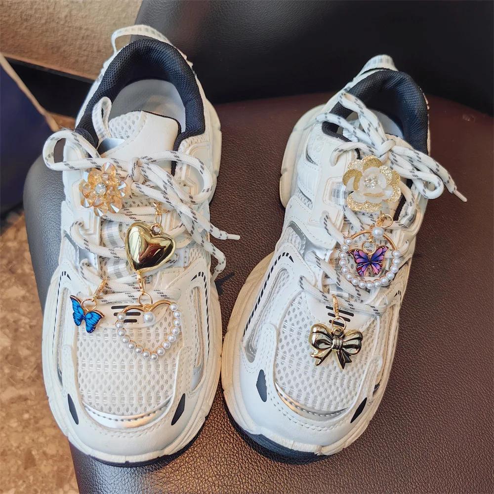 4Pcs/6Pcs Premium Butterfly Shoe Charms Gold Pearl Heart ShoeLace Decoration Buckles Shoe Laces Charms for Sneakers Decorations