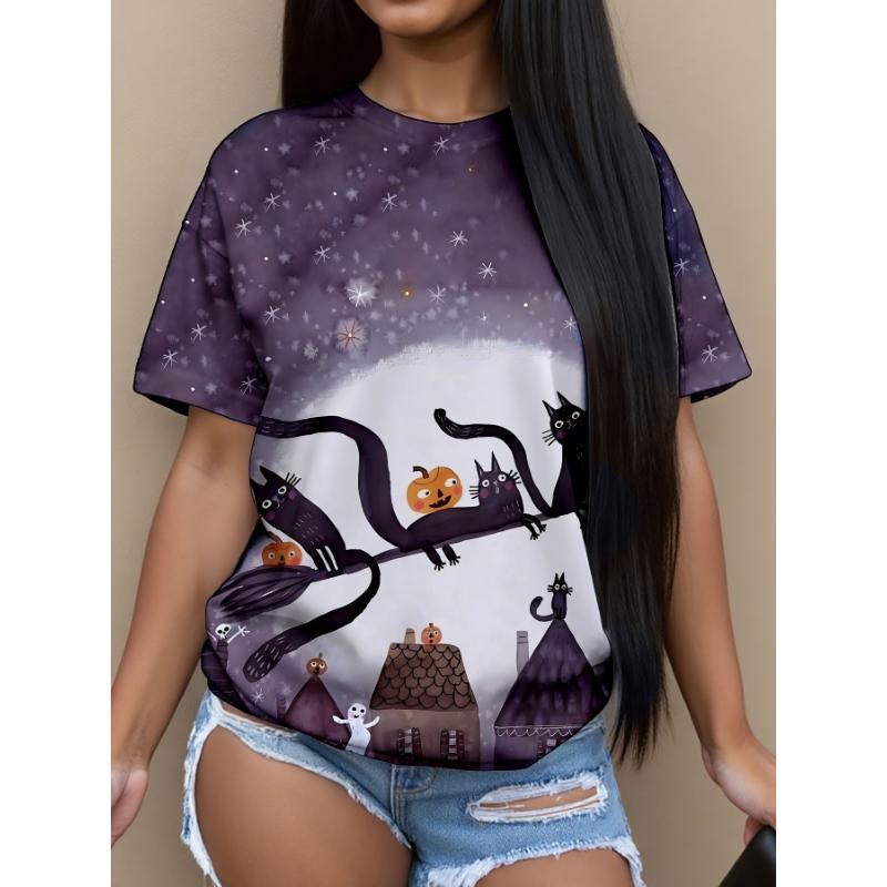 Fashion Women's Clothing Crew Neck Short Sleeve 3D Christmas Color Printing Christmas Short Sleeve Crew Neck T-Shirt