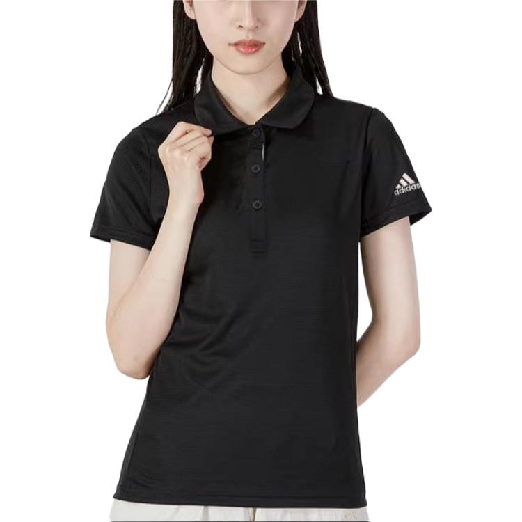 Adidas Polo Shirts Women's Black Polo Collar Moderate Straight Fit