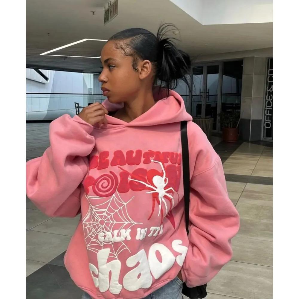 Женские толстовки Y2K с капюшоном Harajuku с принтом букв Свободная толстовка Брюки Хип-хоп Панк Длинный рукав Карман Мужские спортивные штаны Уличная одежда Топы S розовый 2964₽