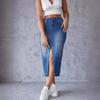Gonna Lunga Blu Jeans alla Moda Spacco Copri-Fianchi A-line