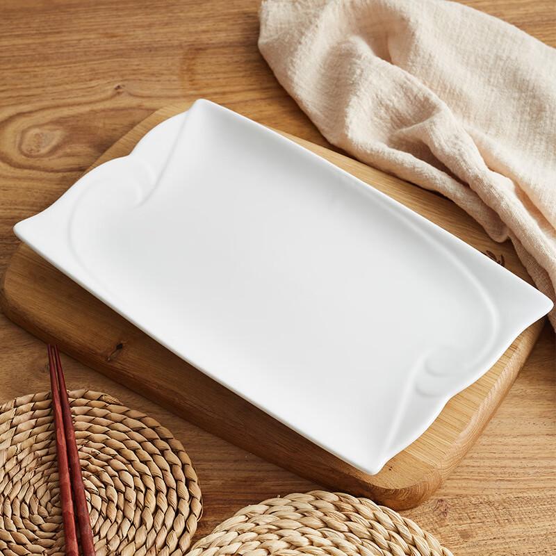 Huihuang White Rectangular Ceramic Dinner Plate