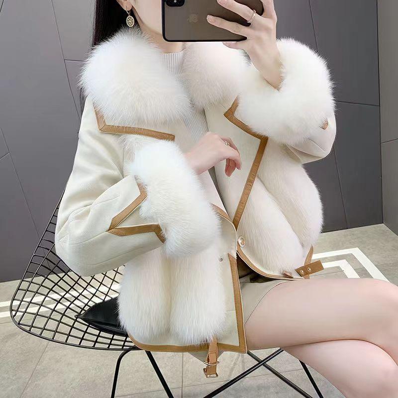 

Fur imitation fox hair short down cotton coat women s winter new suit collar light coat S