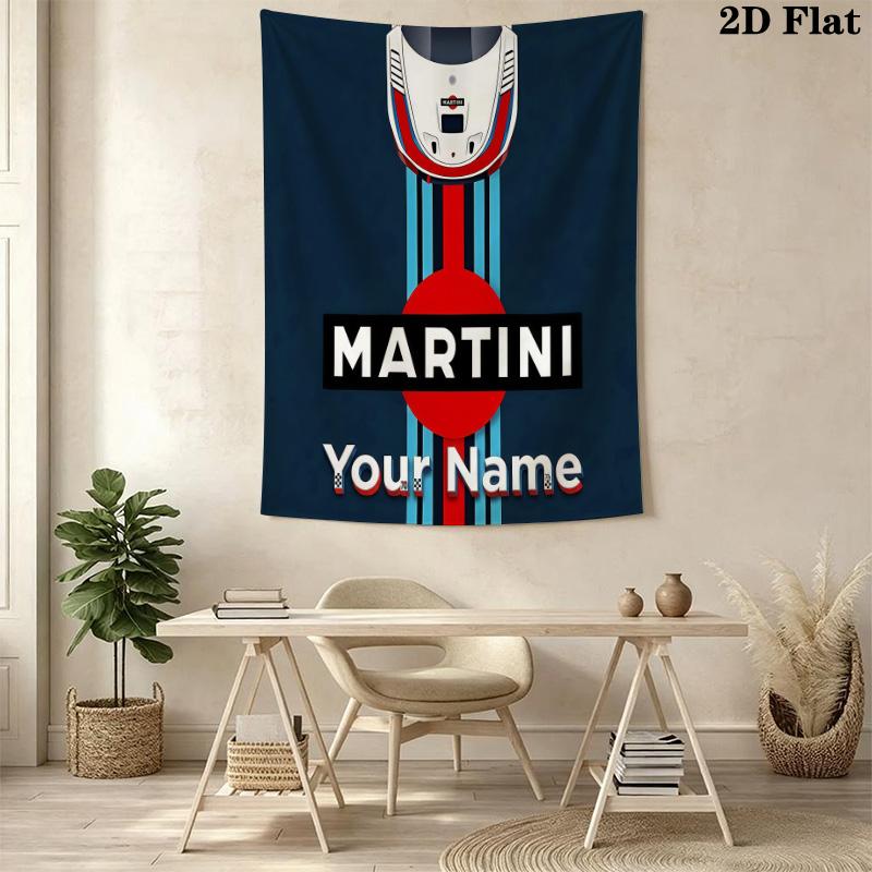 Martini Racing Benutzerdefinierter Name Wandteppich Ästhetischer Wandbehang Bedruckter Stoffdecke Dekorative Wandteppiche für Schlafzimmer Wohnzimmer Heimdekoration