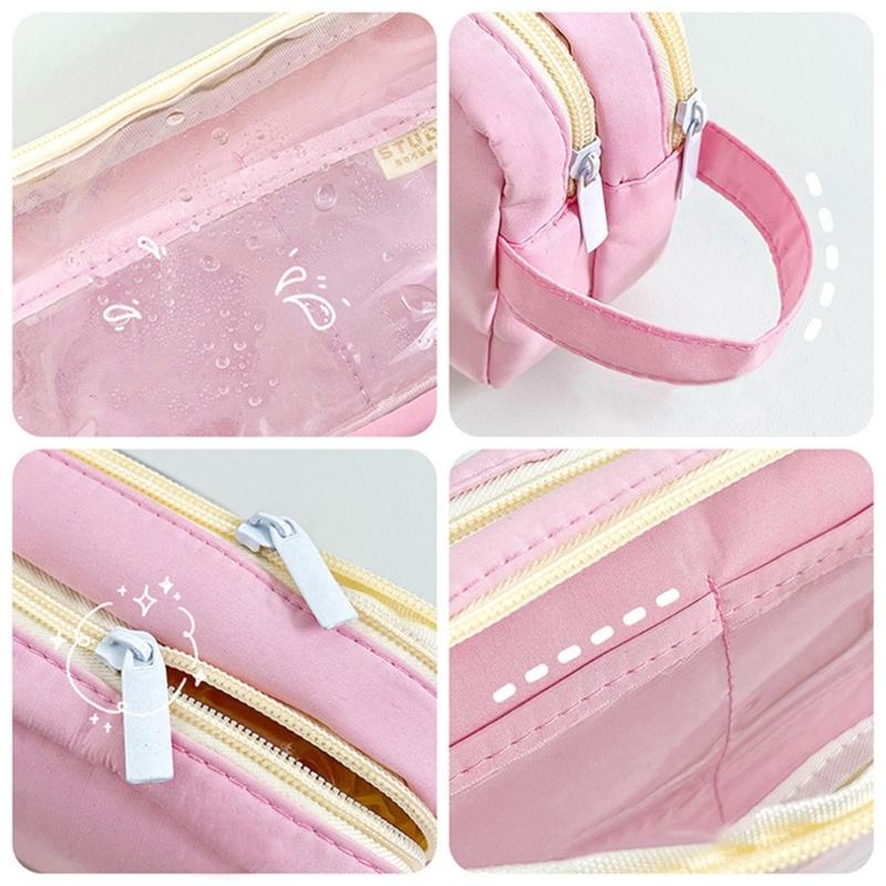 Multifunctionnal Pen Case Large Capacity Clear Pencil Case Two Large Compartment, Travel Stationeries Bag for Student