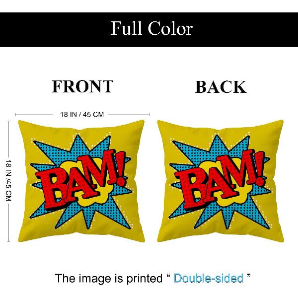 Set of 4 Super Hero Comic Throw Pillow Covers 18x18 Inch, Colorful Pop Art Decorative Cushion Covers with Splat Bam Zap Crash Designs for Sofa Couch