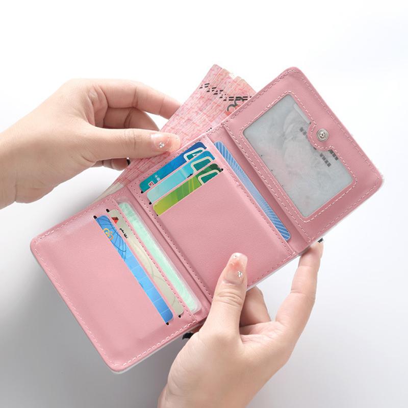 Women Short Wallet Pu Leather Simple Multi-Card Slot Coin Purses Student Cute Triple Fold Wallet High Quality Student Wallet