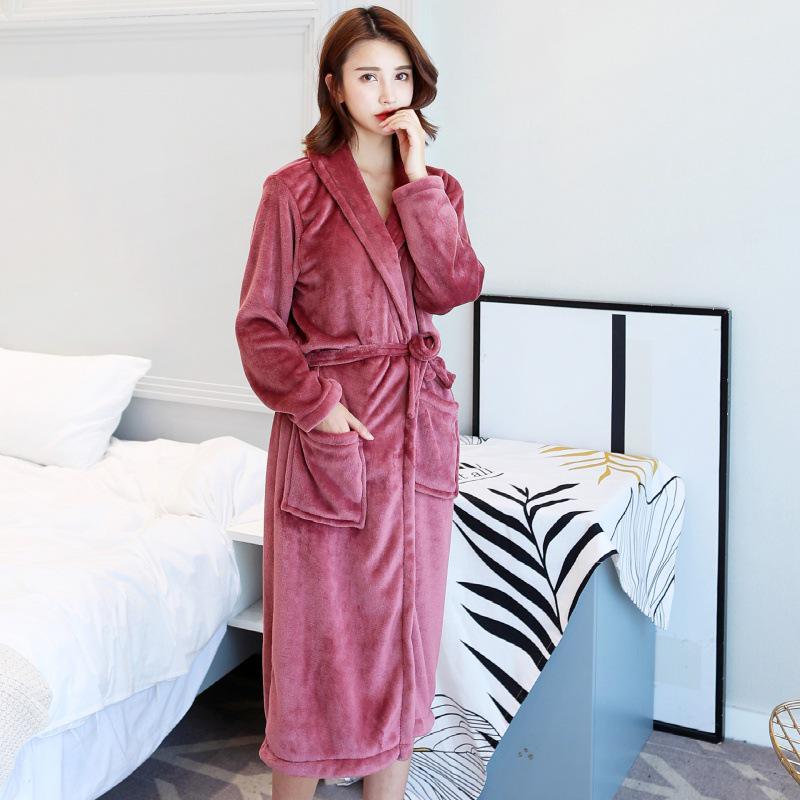 Men's Plus Size Long Coral Fleece Bathrobe - Autumn/Winter Flannel Robe