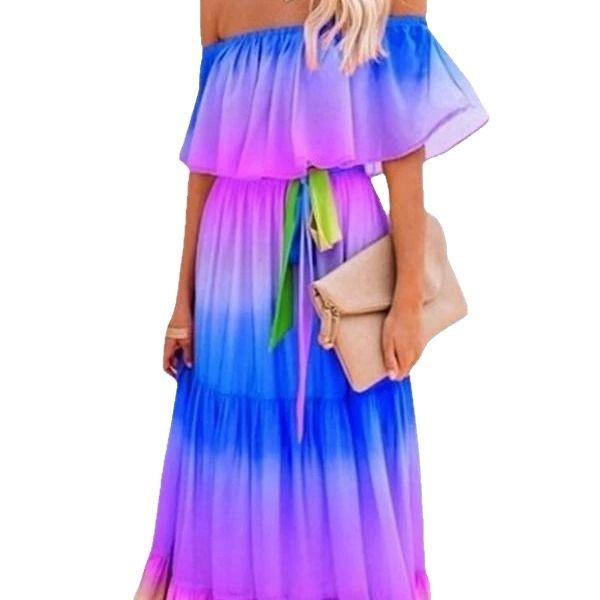 Long Dress With Floral Print And High Waist For Spring And Summer Casual Wear