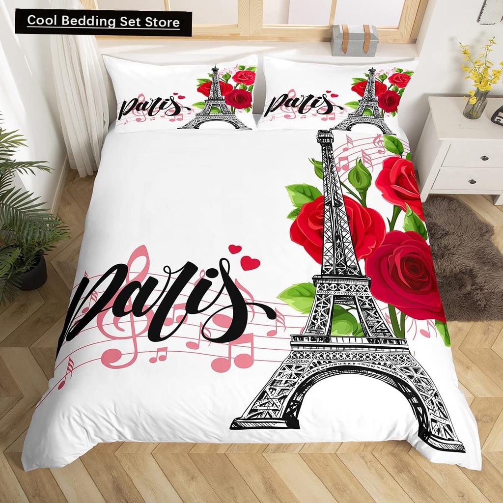 Valentine'S Day Rose King Queen Duvet Cover Red White Floral Bedding Set Romantic Flowers Quilt Cover Polyester Comforter Cover