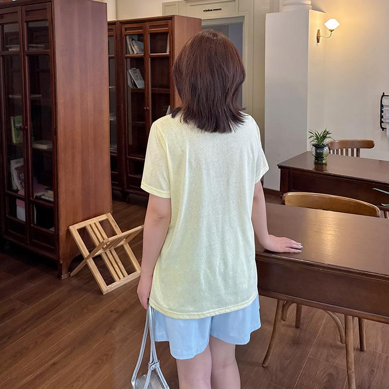 Large size women's Korean loose short-sleeved t-shirt women's summer new round neck letter printed top 252497