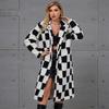 2025 New Faux Fur Coat Women's Mid To Long Black and White Checkered Women's Coat
