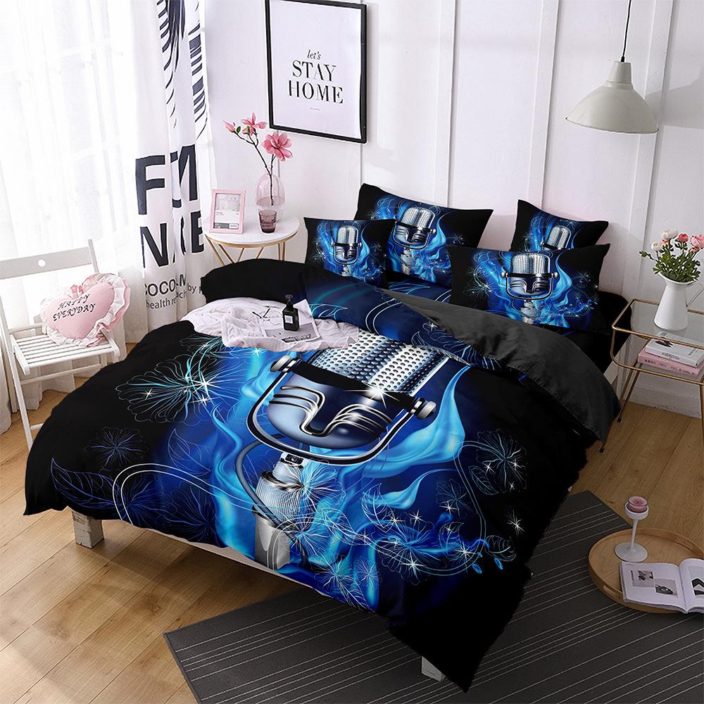 

Piano Guitar Bedding Three-Piece Quilt Cover Pillowcase Home Textile Sheet Kit EU Twin 135x200cm