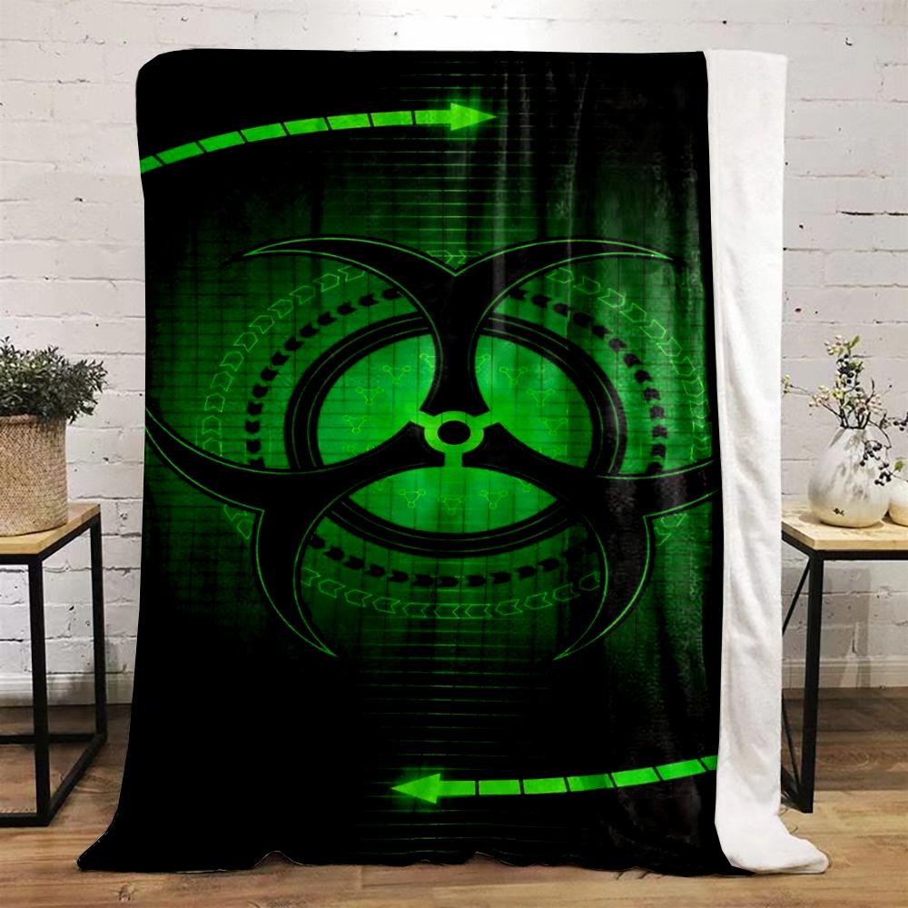 "Green Biohazard Symbol with Futuristic Design" Flannel Blanket for Bedroom, Living Room, Sofa, and Nap Sofas.