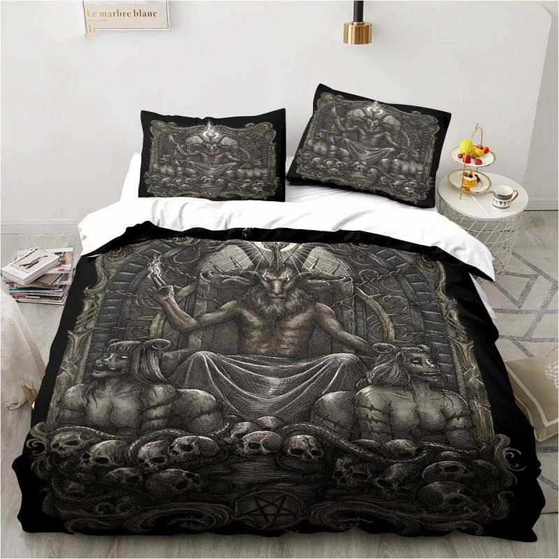 3D Anime Bedding Set Evil-Satan Demon Skull Printed Duvet Cover Set With Pillowcase Bedspread Boy Teens Adult Queen King Size