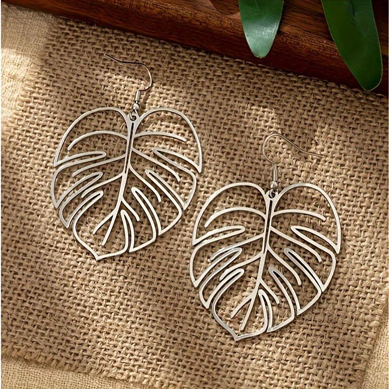 Stainless Steel Bohemian Hollow Exaggerated Leaf Dangle Drop Earring for Women Lady Geometric Female Jewelry
