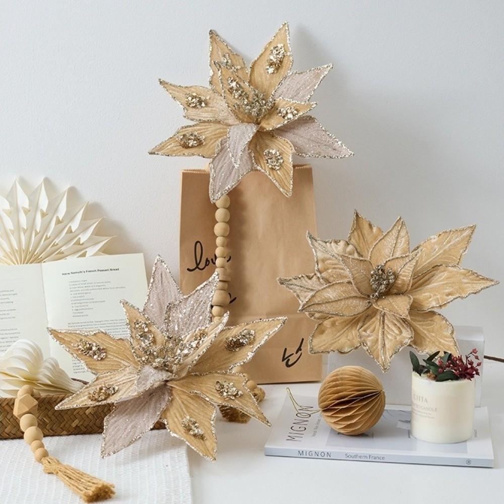 Neue 32 cm künstliche Weihnachtssternblume Glitzer Funkelnde Simulationsblumen Pailletten Weihnachts-Glitzerblume Weihnachtsdekoration