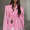 Oversized Blazer Jacket Women Casual Solid Turn Down Collar Lace Up Coat Winter Fashion Design Street Commute Office Lady Jacket