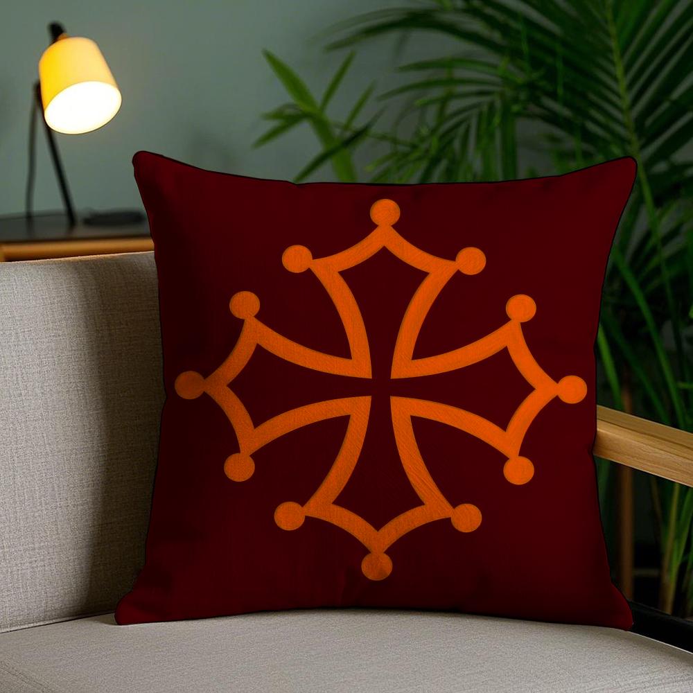 Region Occitania Occitan Cross Cushion Cover Plush Fabric Soft Double-Sided Printed Invisible Zipper Sofa Pillow Case Home Decor