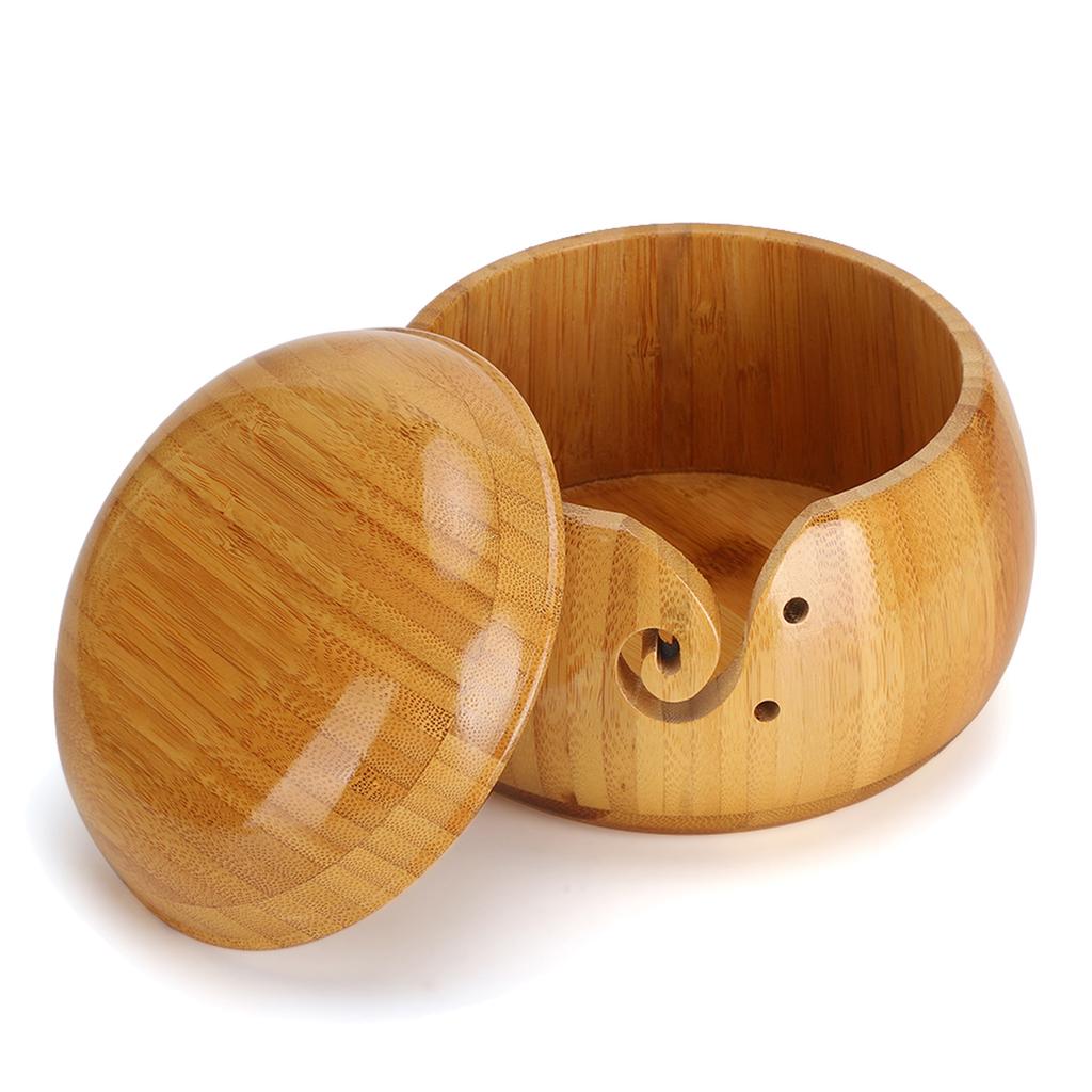 Wooden Yarn Storage Bowl Environmentally Friendly for Household Circular with Lid Crafted Box